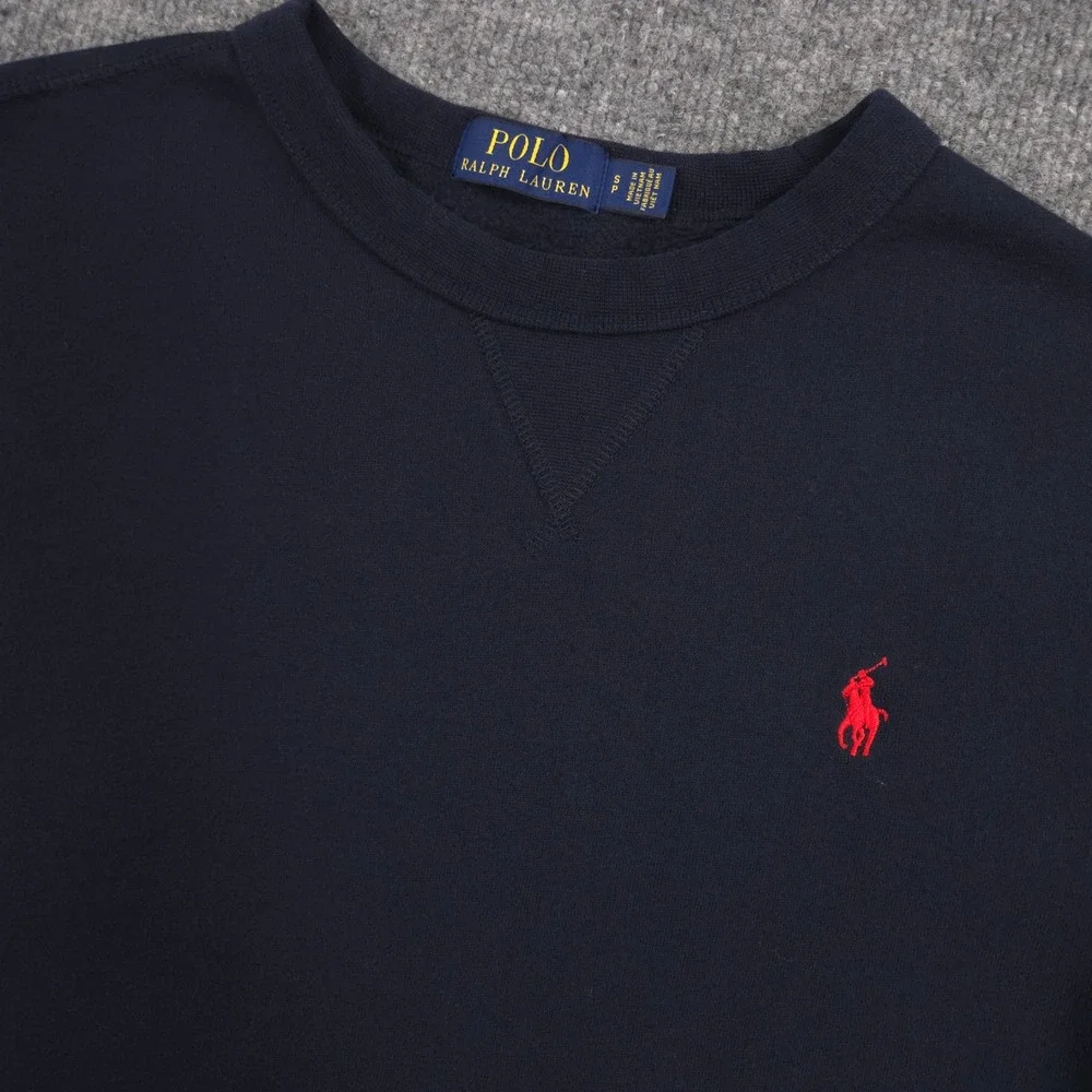 Polo Ralph Lauren Sweatshirt Mens Small Navy Red Pony Fleece Crewneck Pullover